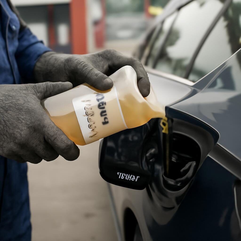 Versement du décrassant Bardahl dans le réservoir diesel