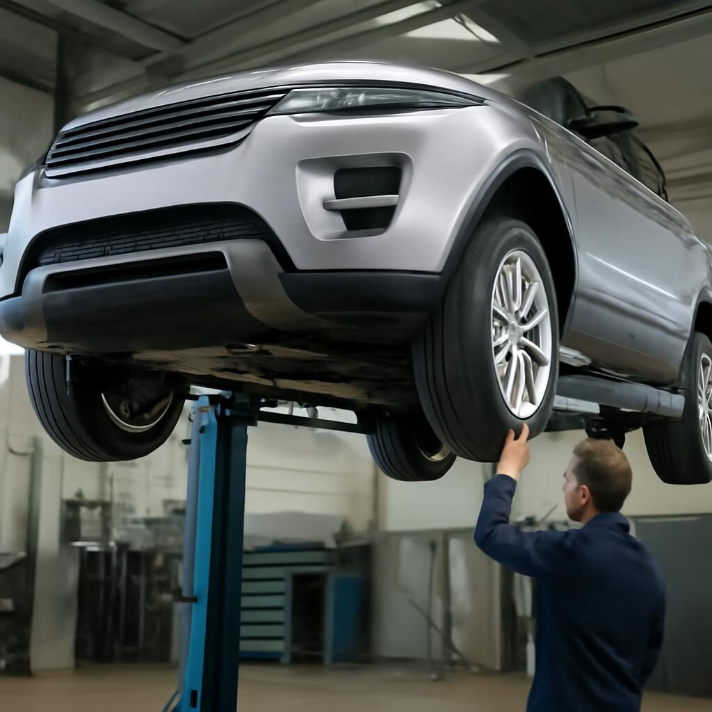 Fiabilité Range Rover Evoque SUV sur pont élévateur en atelier