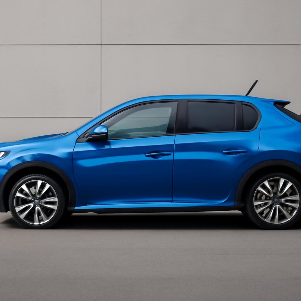 Peugeot 208 profil — silhouette compacte et baguette chromée
