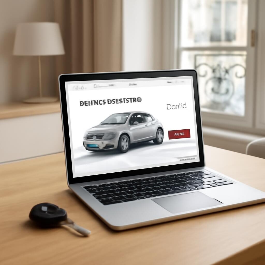 Bureau français avec clés de voiture et plateforme web auto