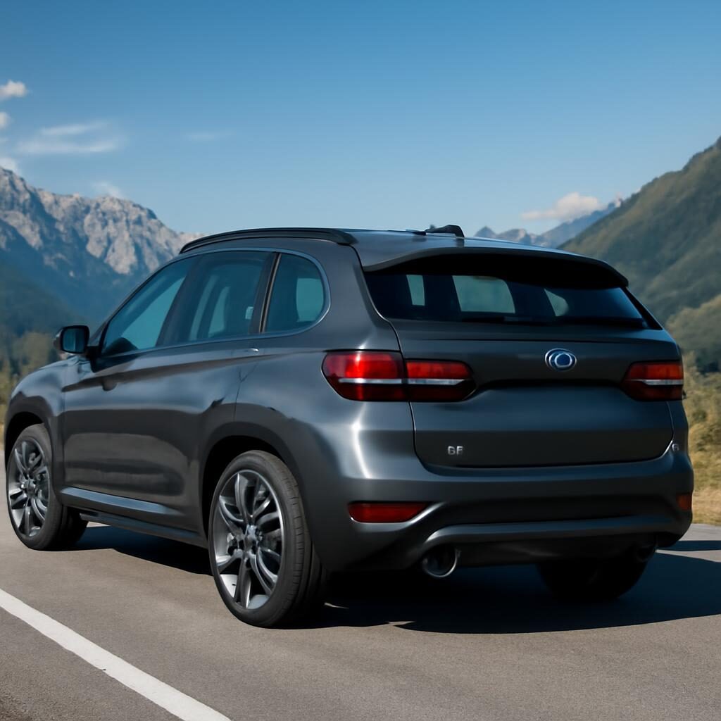 BMW X1 vue arrière sur route alpine