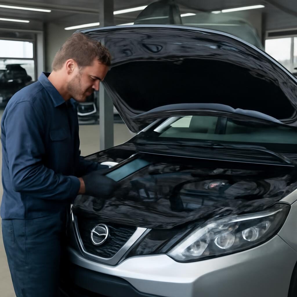 Technicien contrôlant le moteur d'un Nissan Qashqai en garage